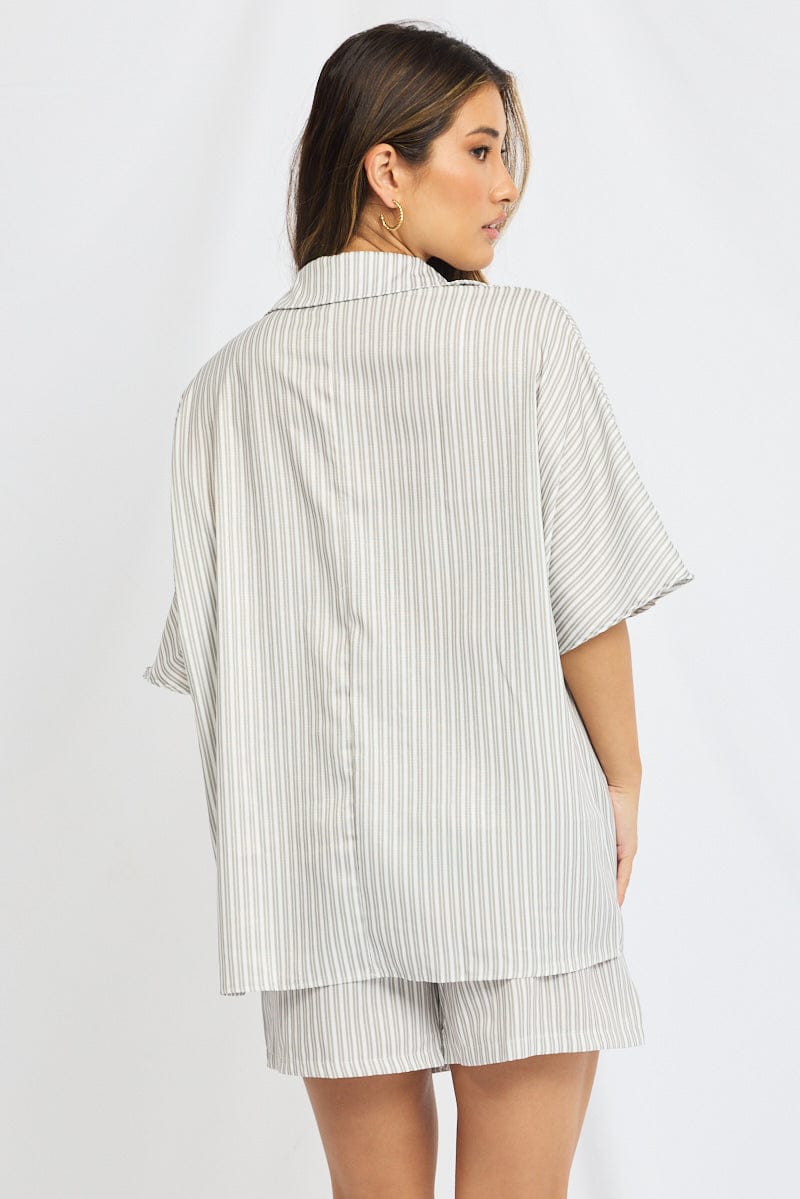 Grey Stripe Beach Set Shirt And Shorts
