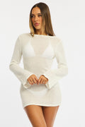 White Deep Plunge Mini Beach Dress