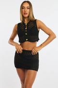 Black Crochet Beach Top And Skirt Set