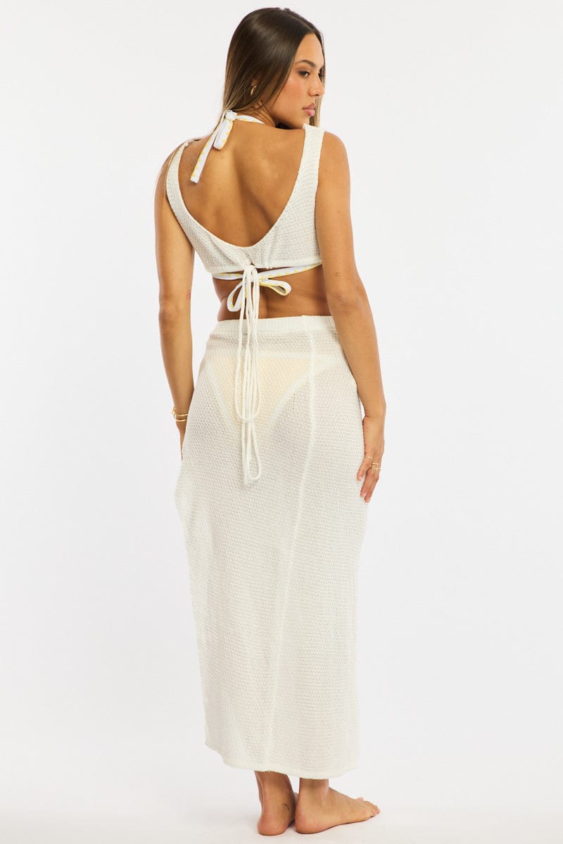 White Crochet Beach Top And Skirt Set