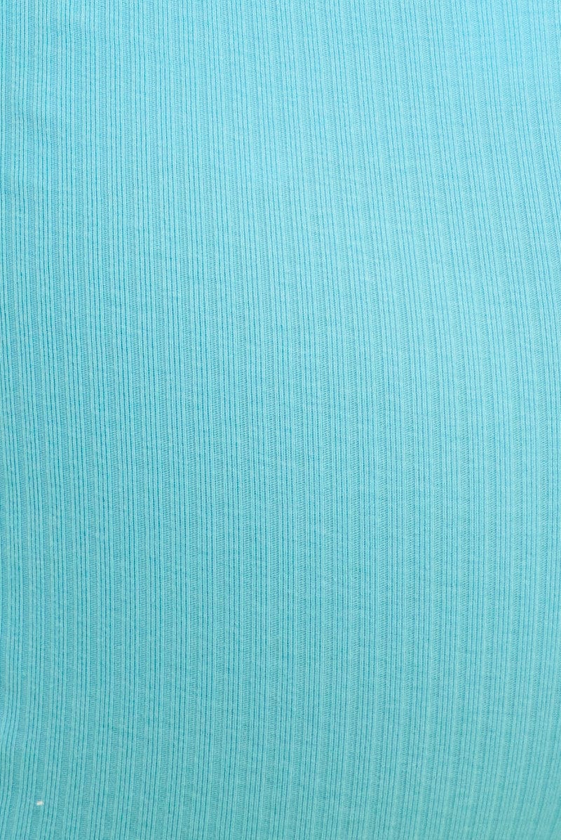 Blue Prea Rib Crew Neck Short Sleeve Crop