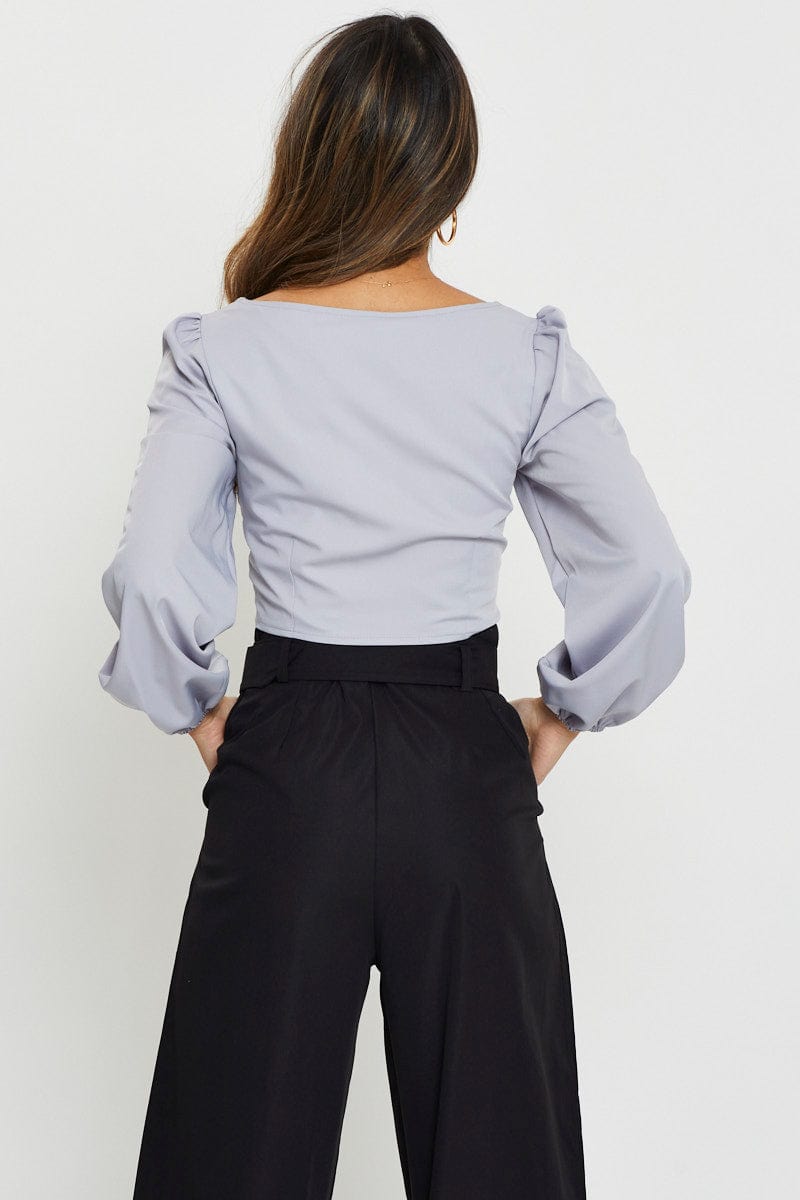 Purple Blouse Long Sleeve Square Neck