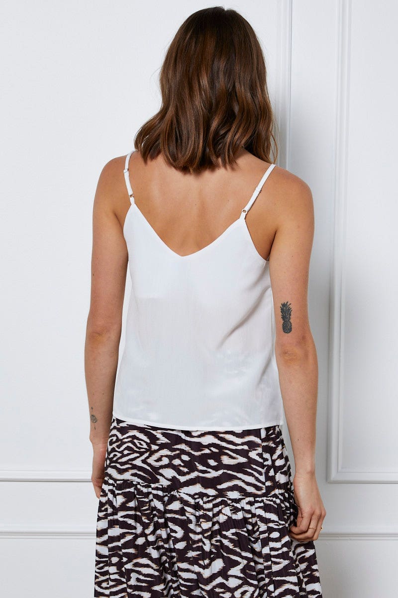 White Tank Top Top Sleeveless V-Neck Linen