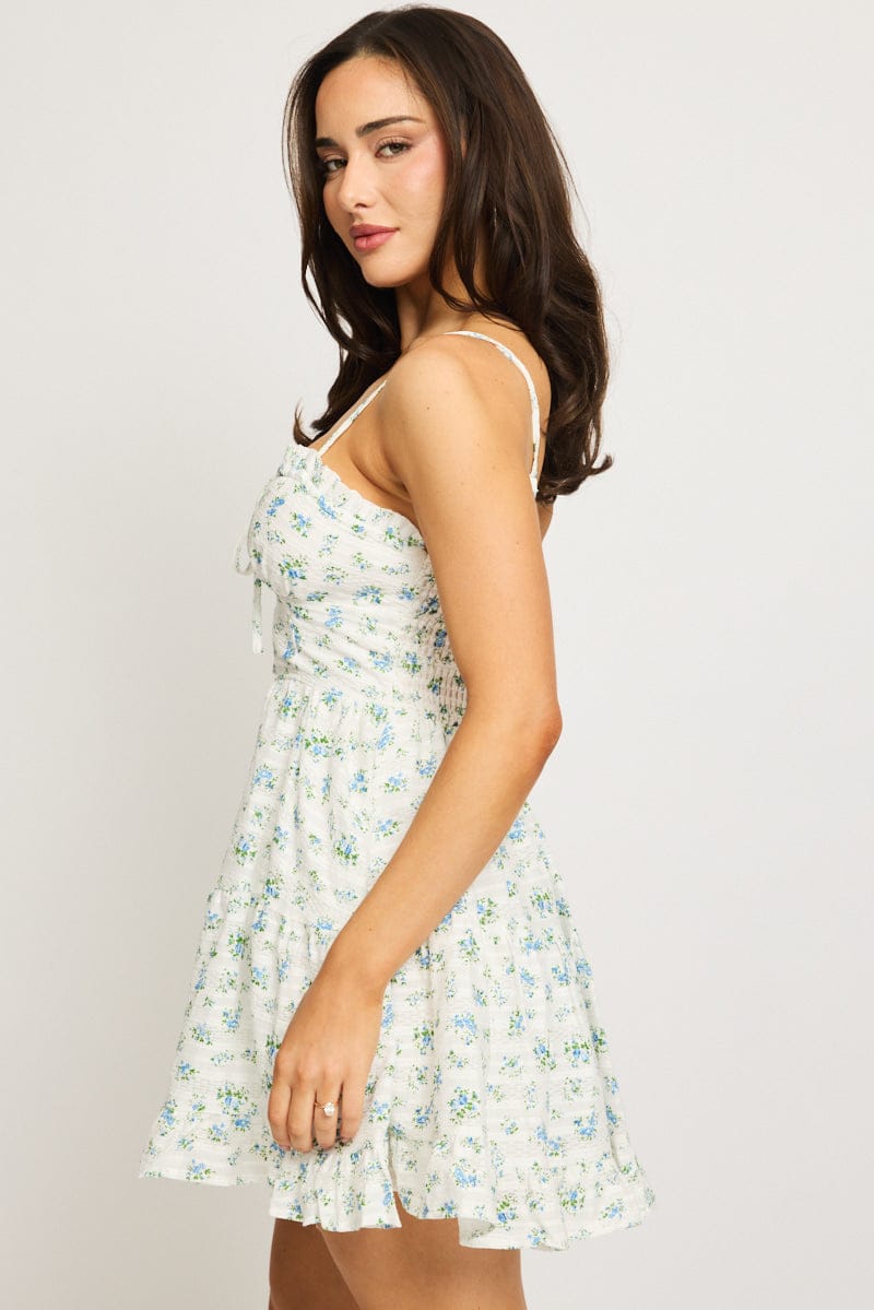 Blue Ditsy Fit And Flare Dress Mini