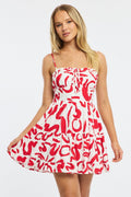 Red Abstract Fit And Flare Dress Mini