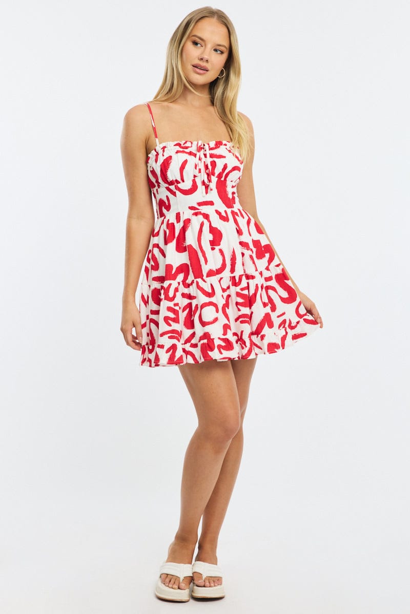 Red Abstract Fit And Flare Dress Mini