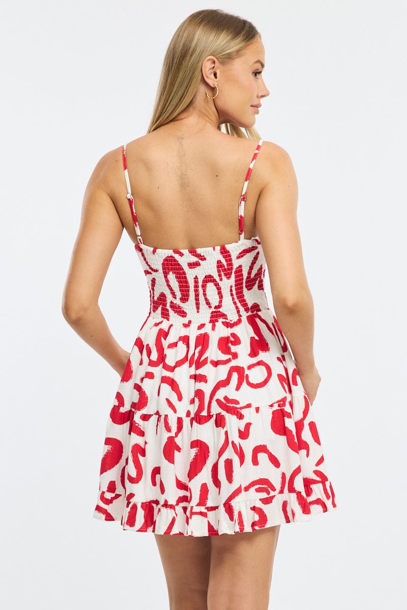 Red Abstract Fit And Flare Dress Mini
