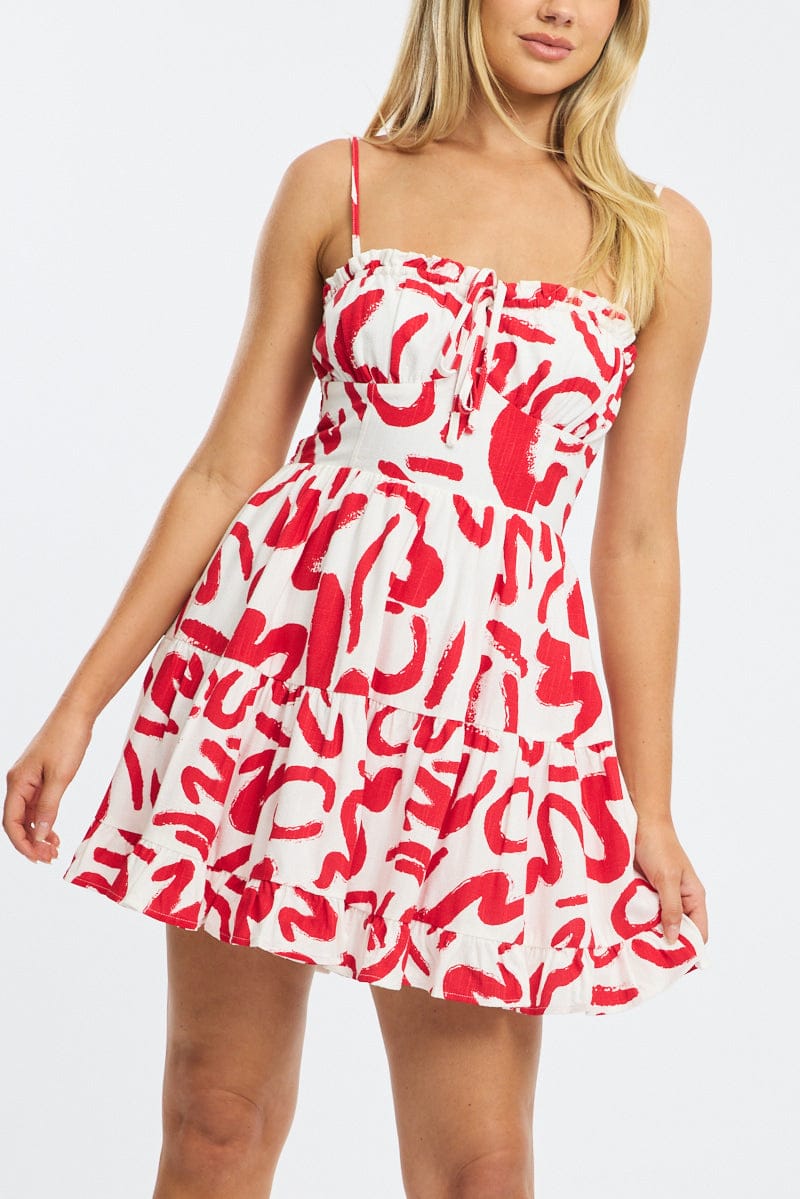 Red Abstract Fit And Flare Dress Mini