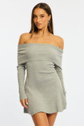 Grey Knit Dress Long Sleeve Off Shoulder