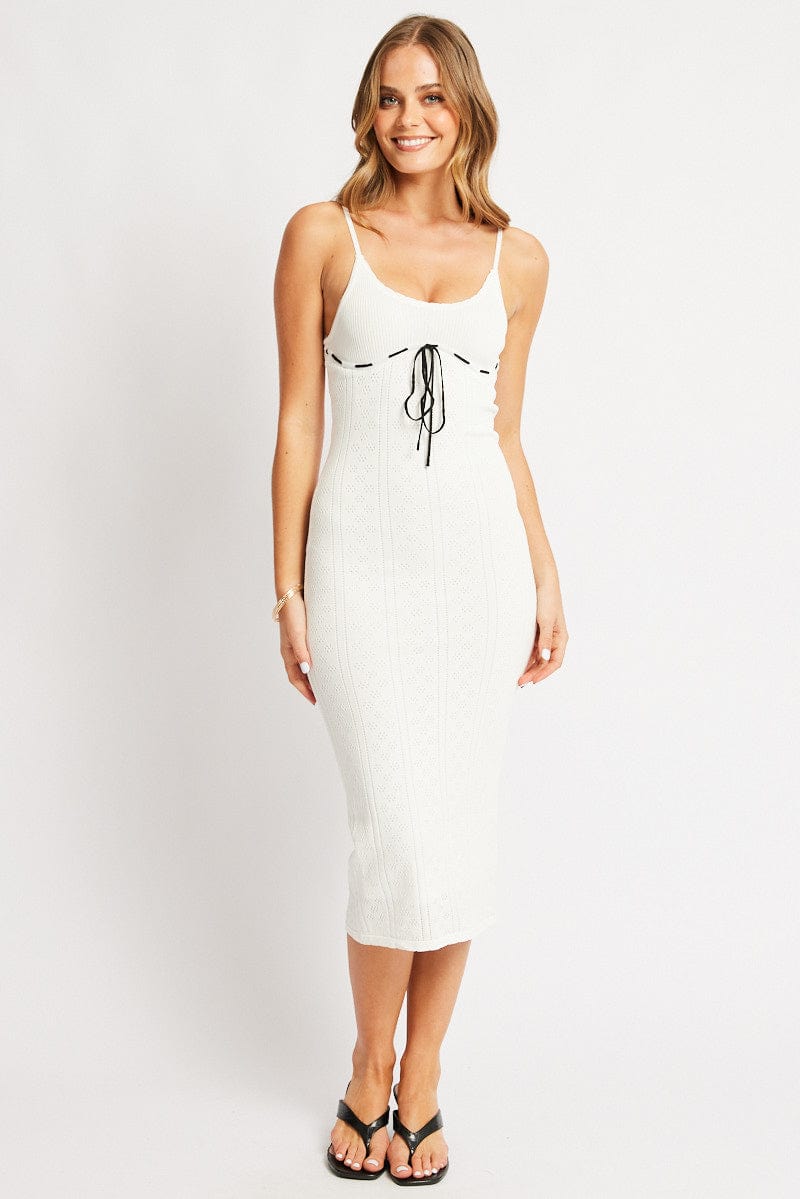 White Knit Dress Tank Top Midi