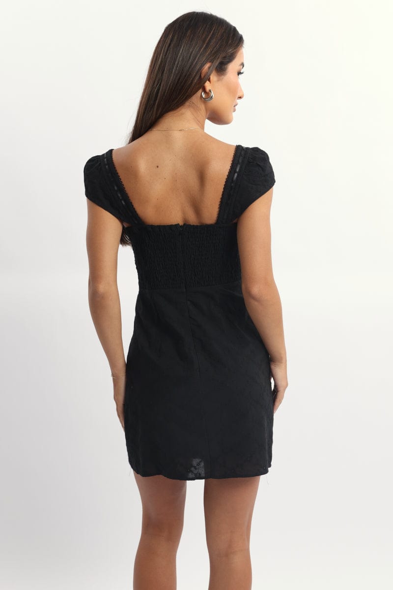 Black Mini Dress Ribbon Eyelet Fabric