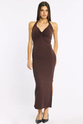 Brown Bodycon Dress Halter Neck