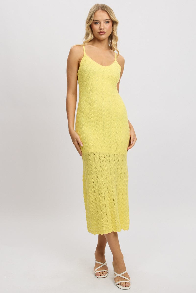 Yellow Knit Dress Tank Top Midi
