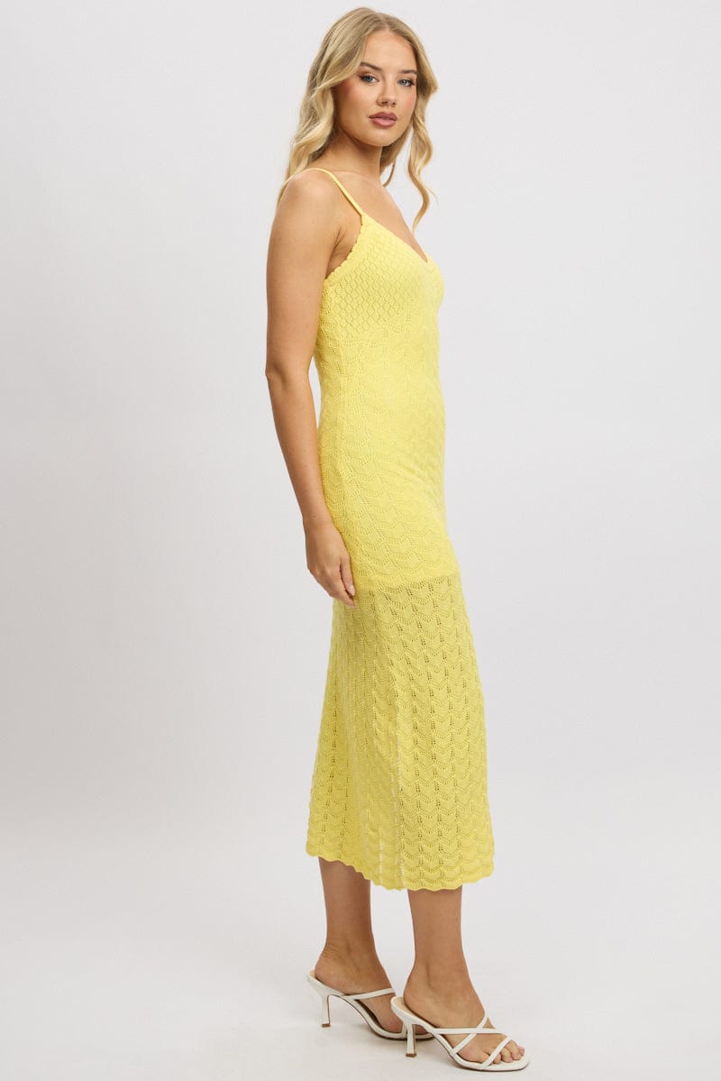 Yellow Knit Dress Tank Top Midi