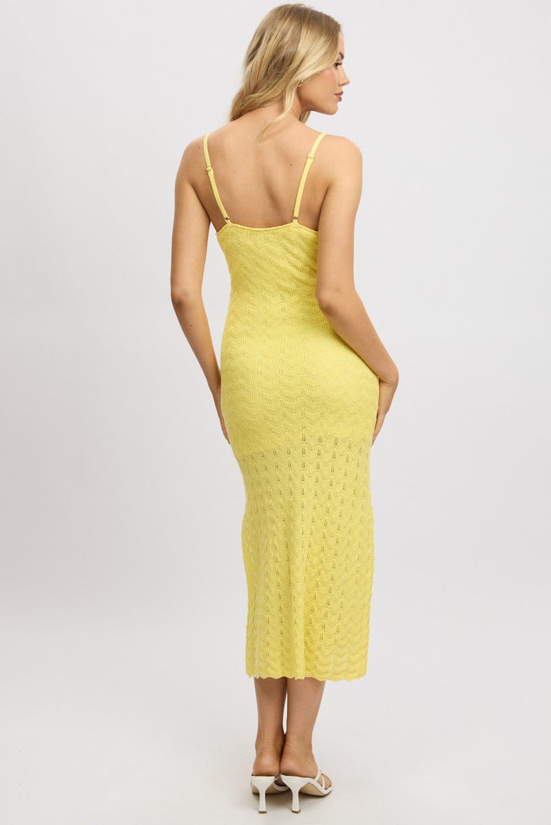 Yellow Knit Dress Tank Top Midi