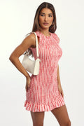 Pink Stripe Bodycon Dress Shirred Mini