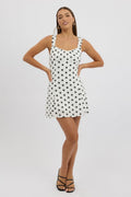 White Floral Mini Dress Gathered Bust