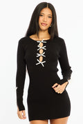 Black Knit Dress Long Sleeve Mini