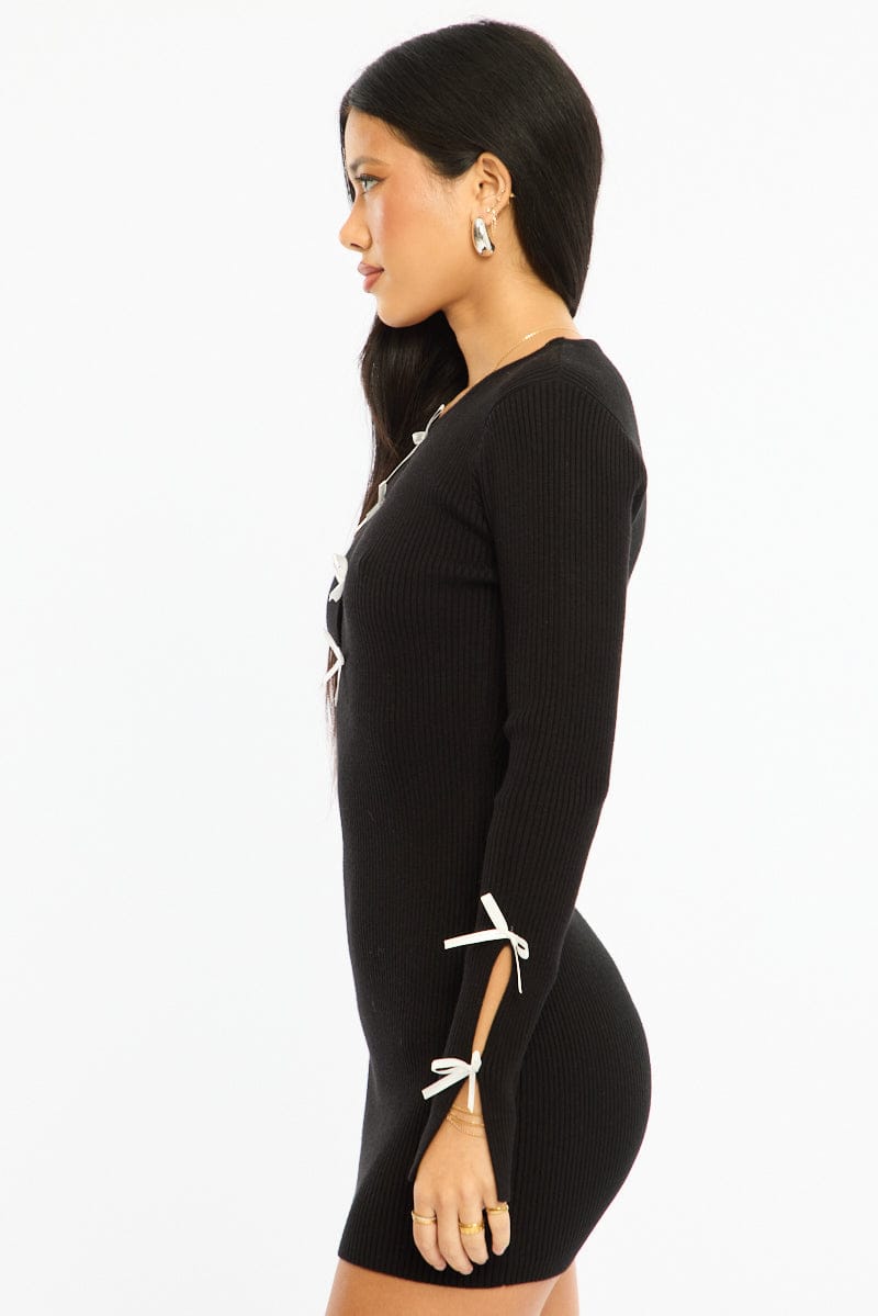 Black Knit Dress Long Sleeve Mini