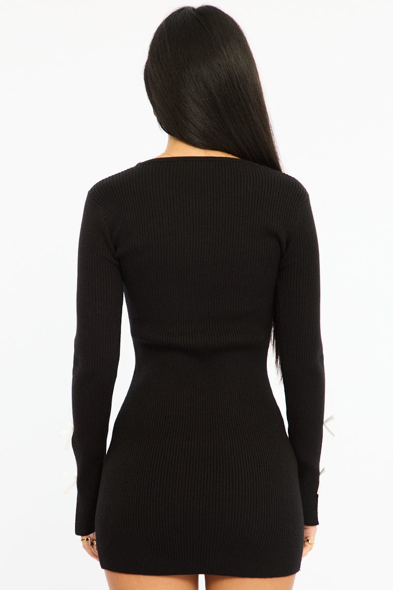 Black Knit Dress Long Sleeve Mini