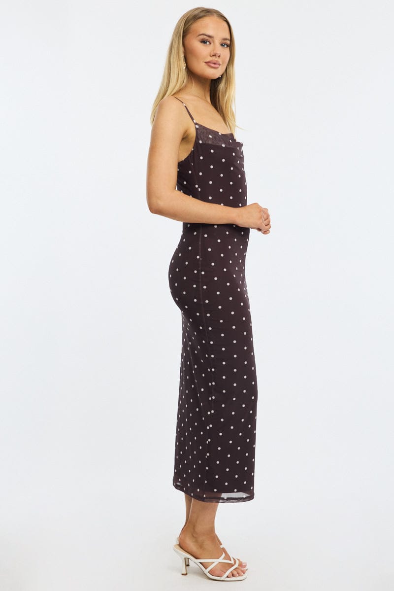 Brown Polka Dot Bodycon Dress Polka Dot Cowl
