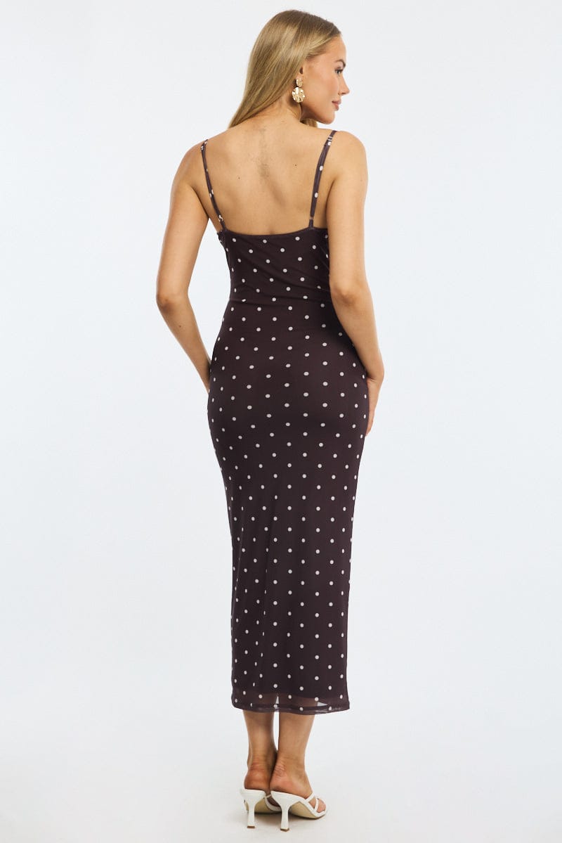 Brown Polka Dot Bodycon Dress Polka Dot Cowl