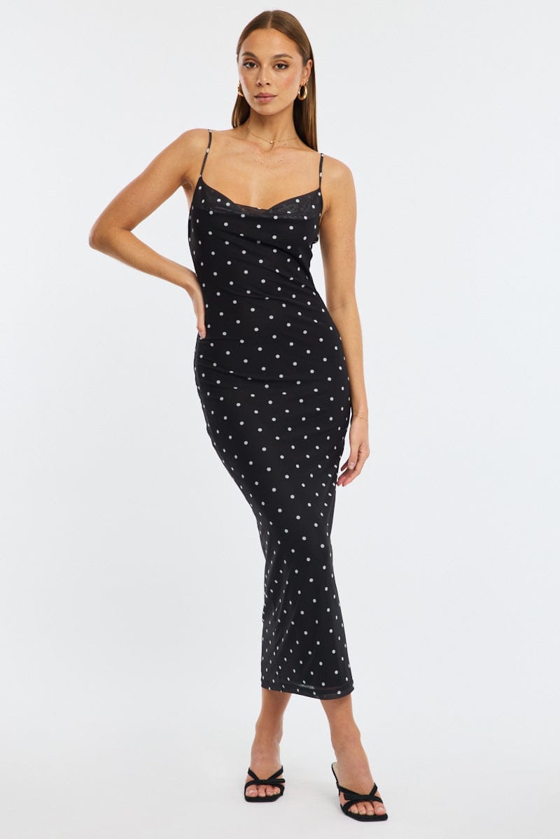 Black Polka Dot Bodycon Dress Polka Dot Cowl
