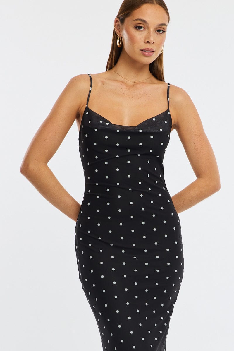 Black Polka Dot Bodycon Dress Polka Dot Cowl