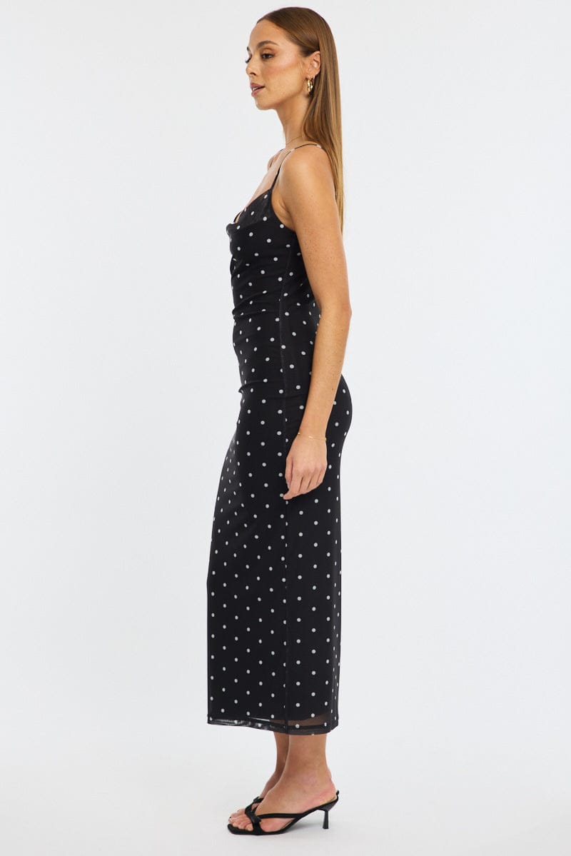 Black Polka Dot Bodycon Dress Polka Dot Cowl