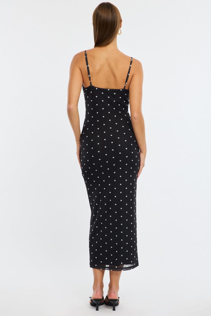 Black Polka Dot Bodycon Dress Polka Dot Cowl