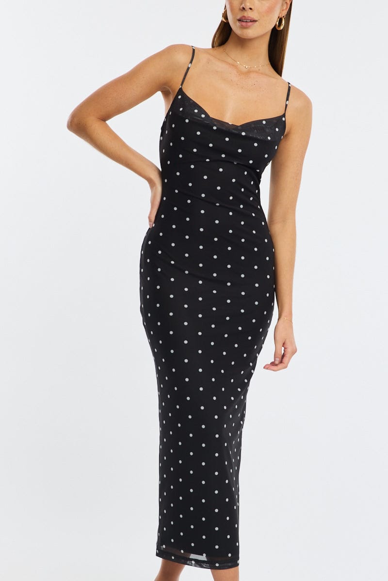 Black Polka Dot Bodycon Dress Polka Dot Cowl