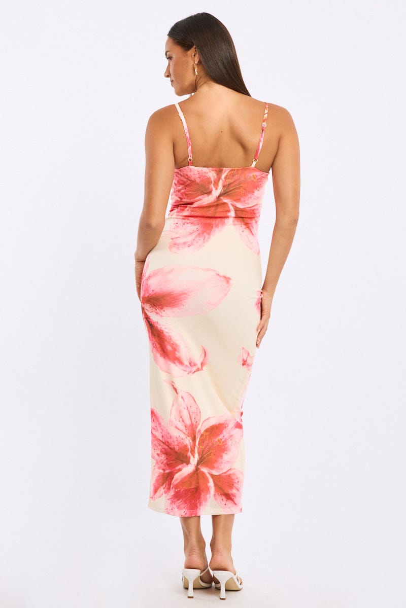 Yellow Floral Bodycon Dress Mesh
