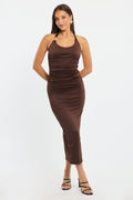 Brown Bodycon Dress Halter Neck