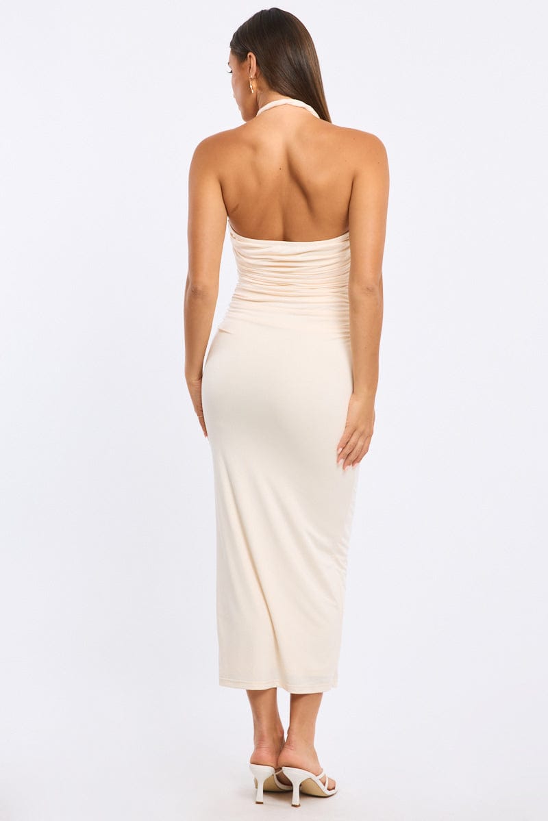 Yellow Bodycon Dress Halter Neck