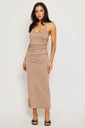 Beige Bodycon Dress Halter Neck
