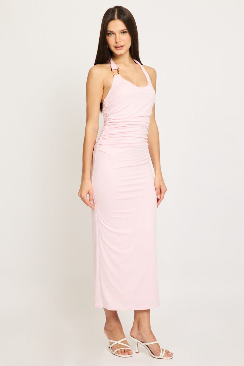 Pink Bodycon Dress Halter Neck
