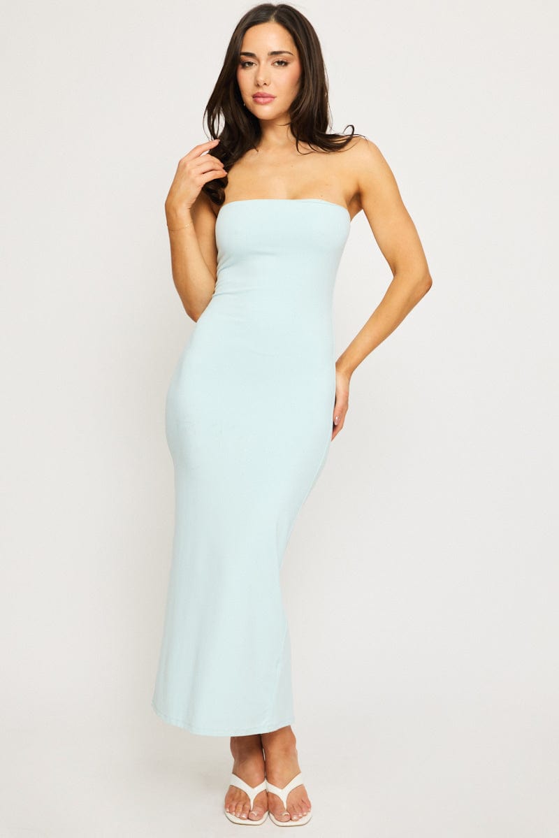 Blue Strapless Bodycon Dress