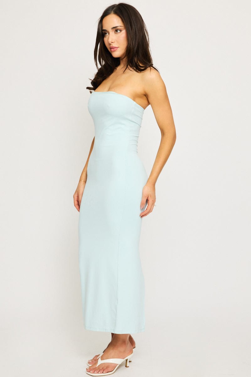 Blue Strapless Bodycon Dress