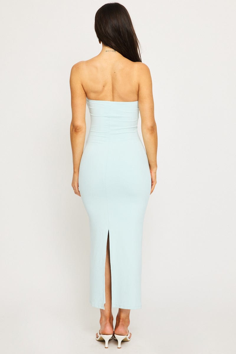 Blue Strapless Bodycon Dress