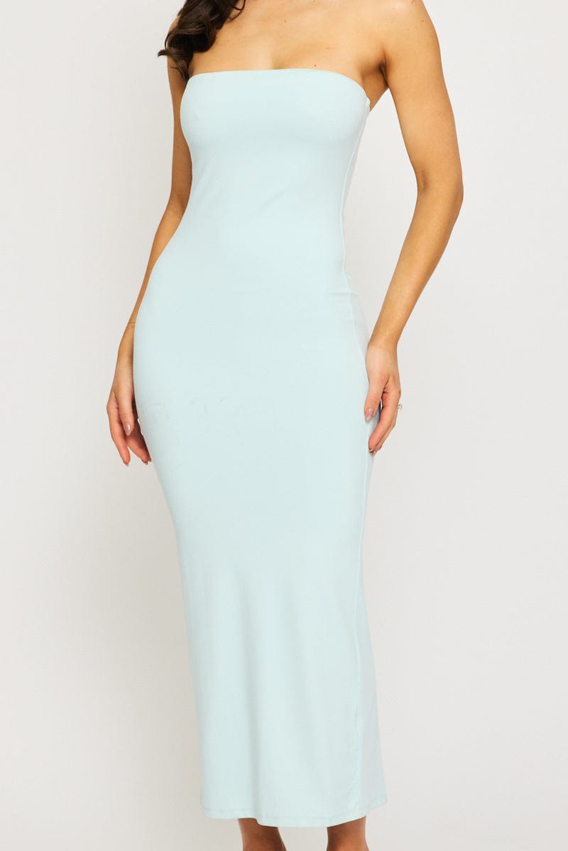 Blue Strapless Bodycon Dress