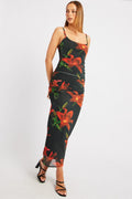 Black Floral Bodycon Dress Tank Top Mesh