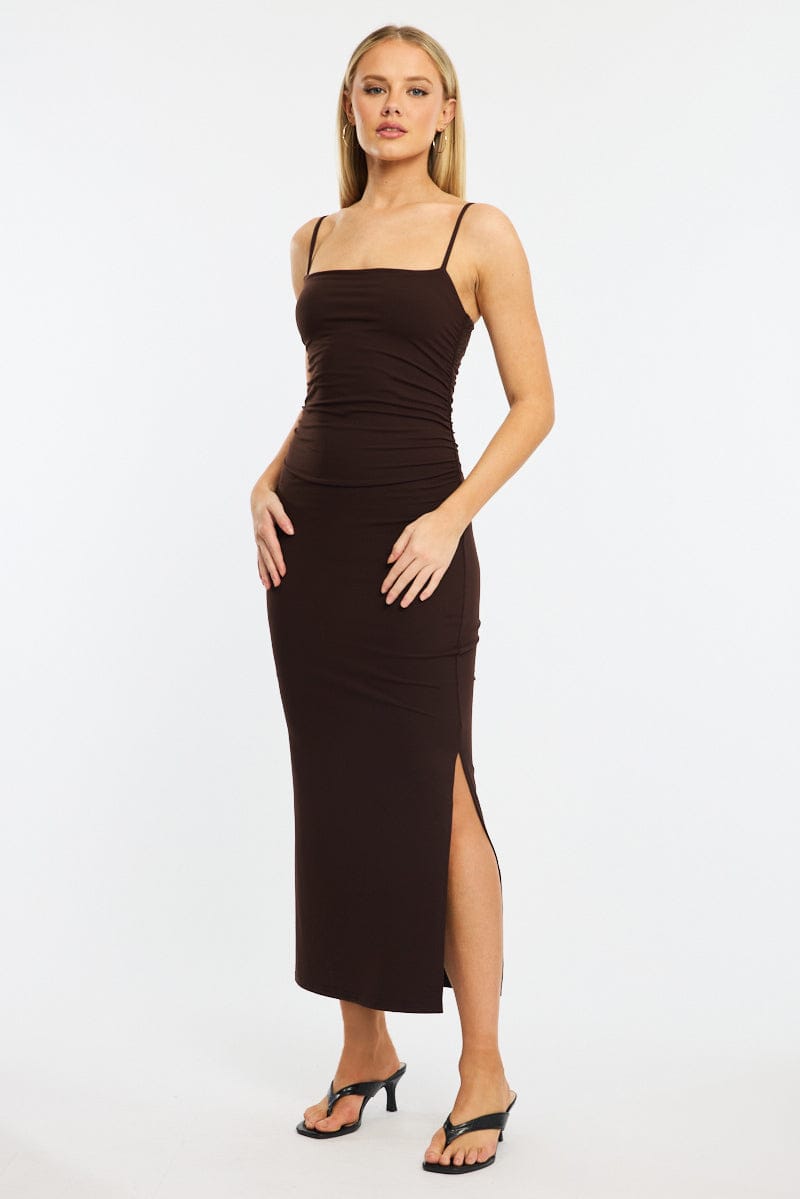 Brown Bodycon Dress Maxi