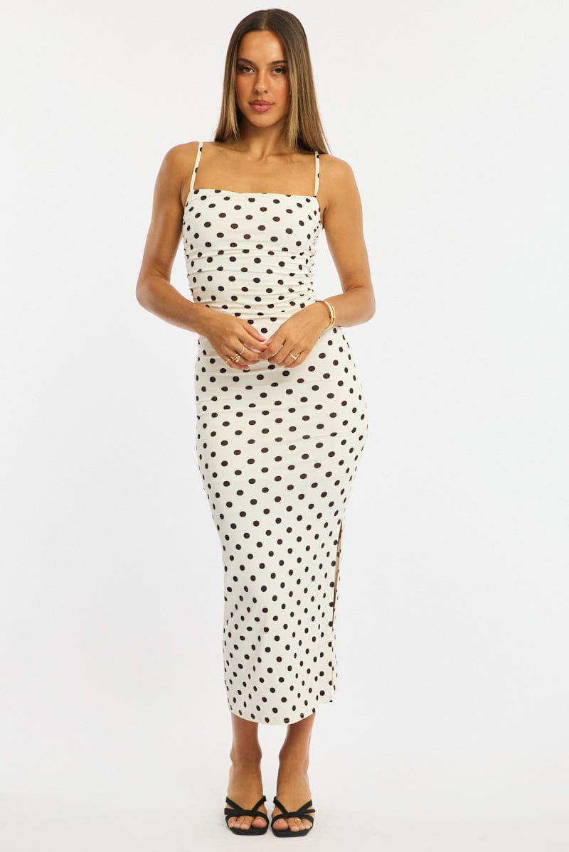 White Polka Dot Bodycon Dress Maxi