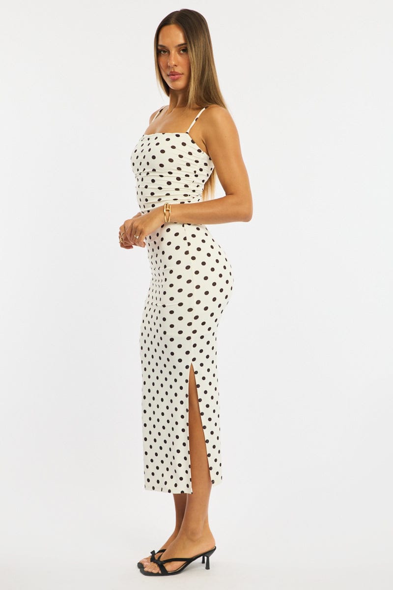 White Polka Dot Bodycon Dress Maxi