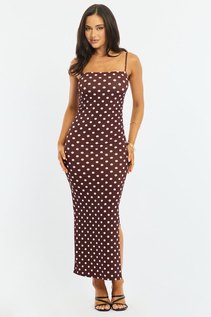 Red Polka Dot Bodycon Dress Maxi
