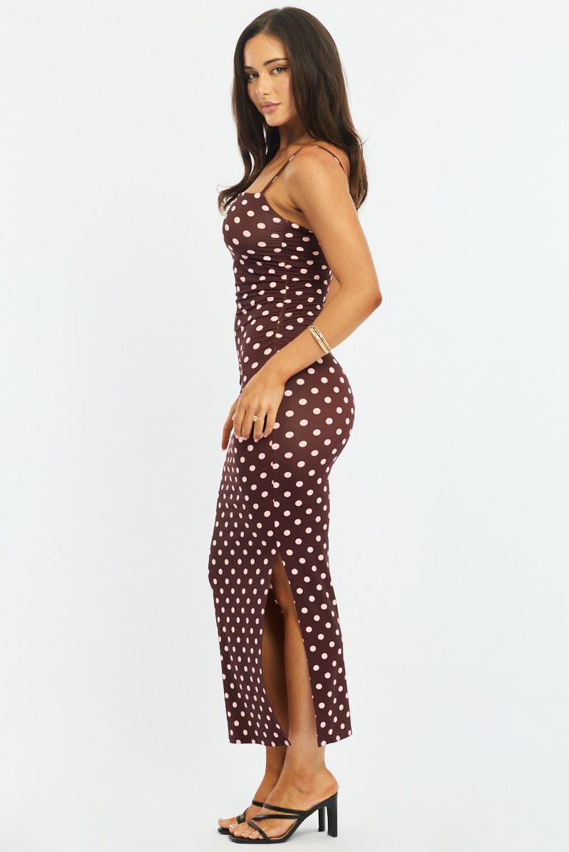 Red Polka Dot Bodycon Dress Maxi