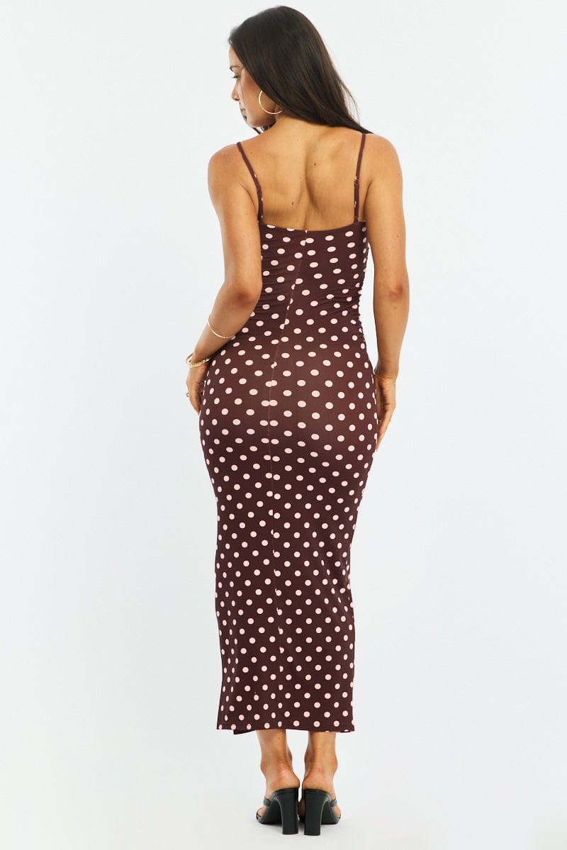 Red Polka Dot Bodycon Dress Maxi