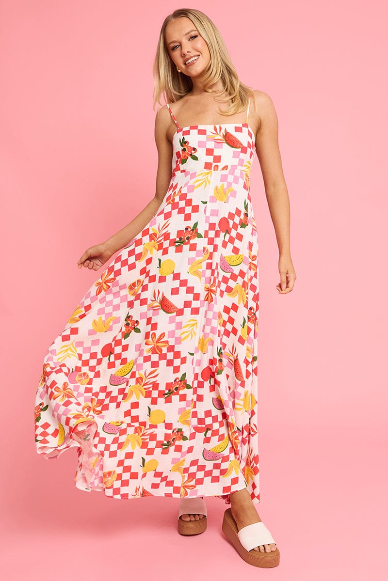 Red Abstract Maxi Dress Strappy