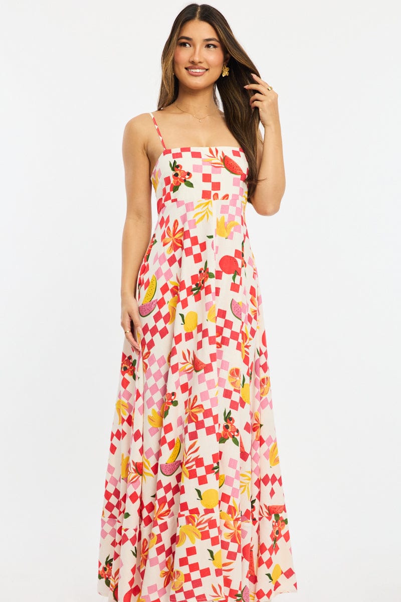 Red Abstract Maxi Dress Strappy
