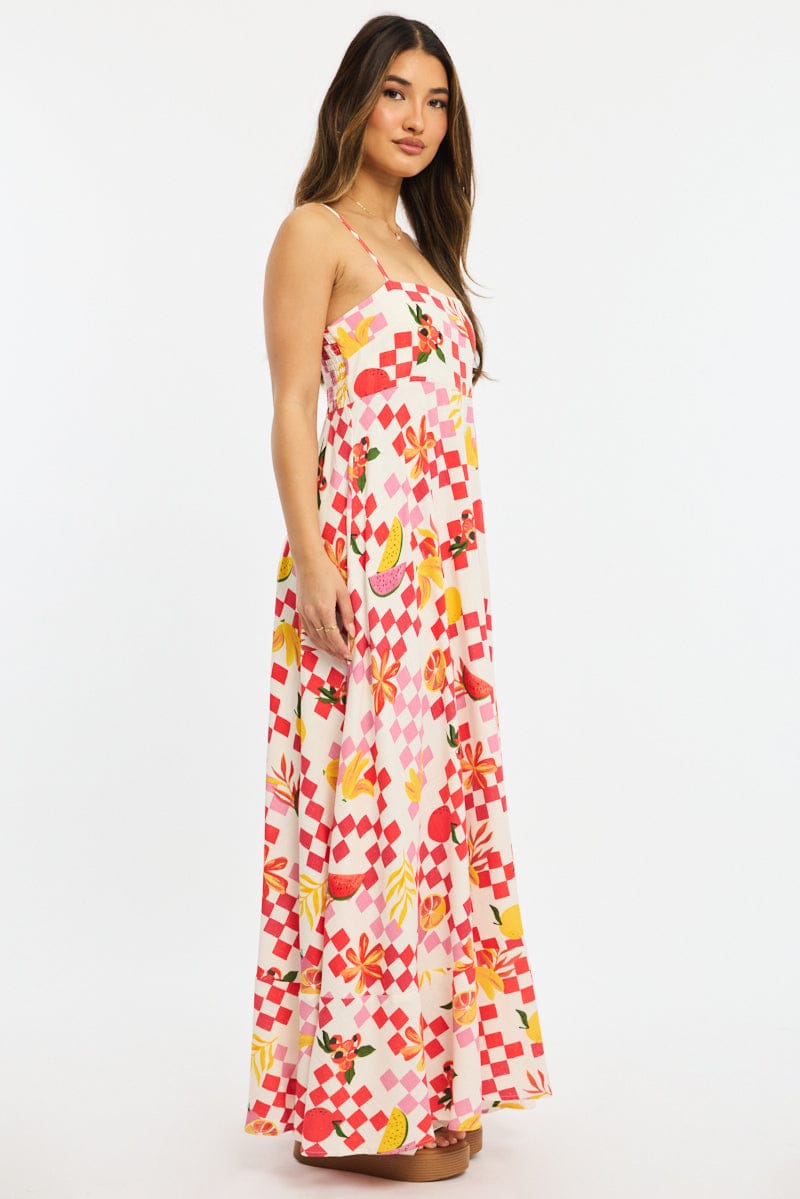 Red Abstract Maxi Dress Strappy